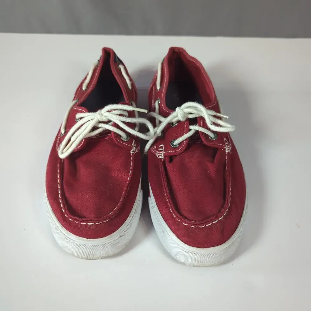 Nautica Red Canvas Boat Shoes Men's 9 Deck Shoes Preppy Coastal Casual